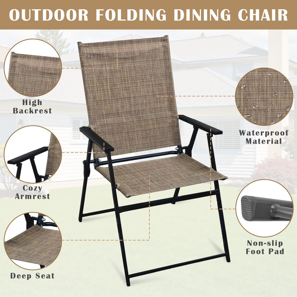 Folding Outdoor Chair Set of 4 Stackable Outdoor Dining Chair with Armrests Backrest Portable Folding Patio Chairs