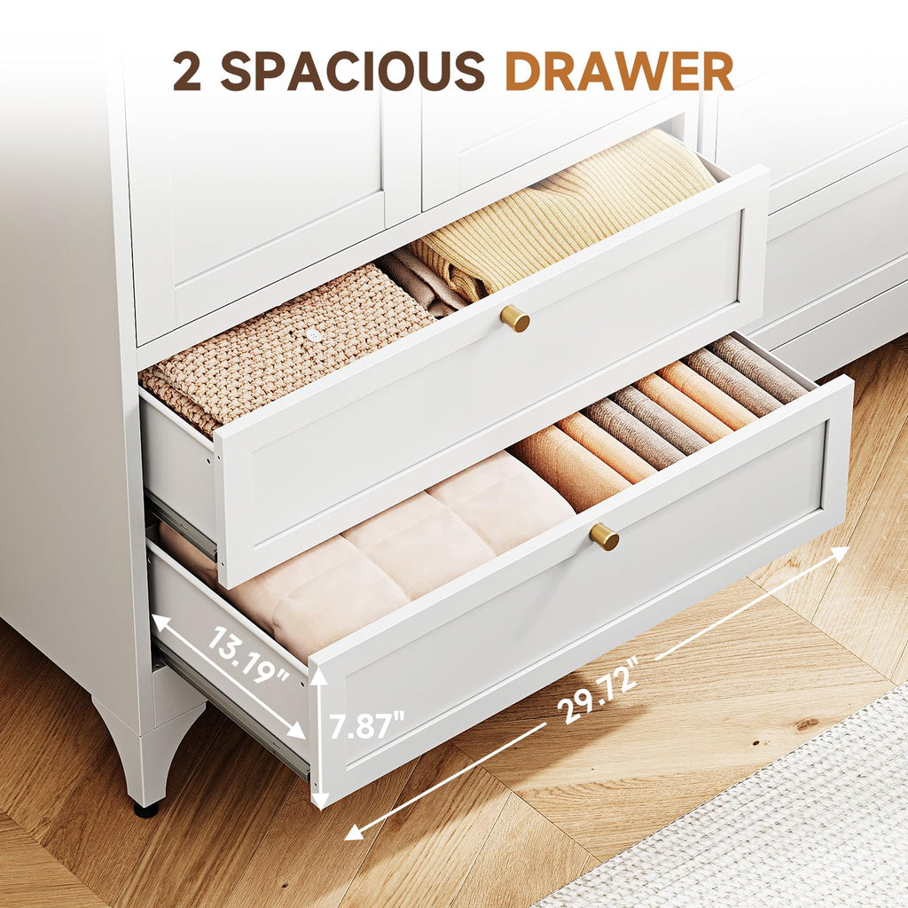 Metal Armoire Wardrobe Closet with Drawers, Clothing Storage Cabinet with Doors and Shelves, Coat Closet with Hanging