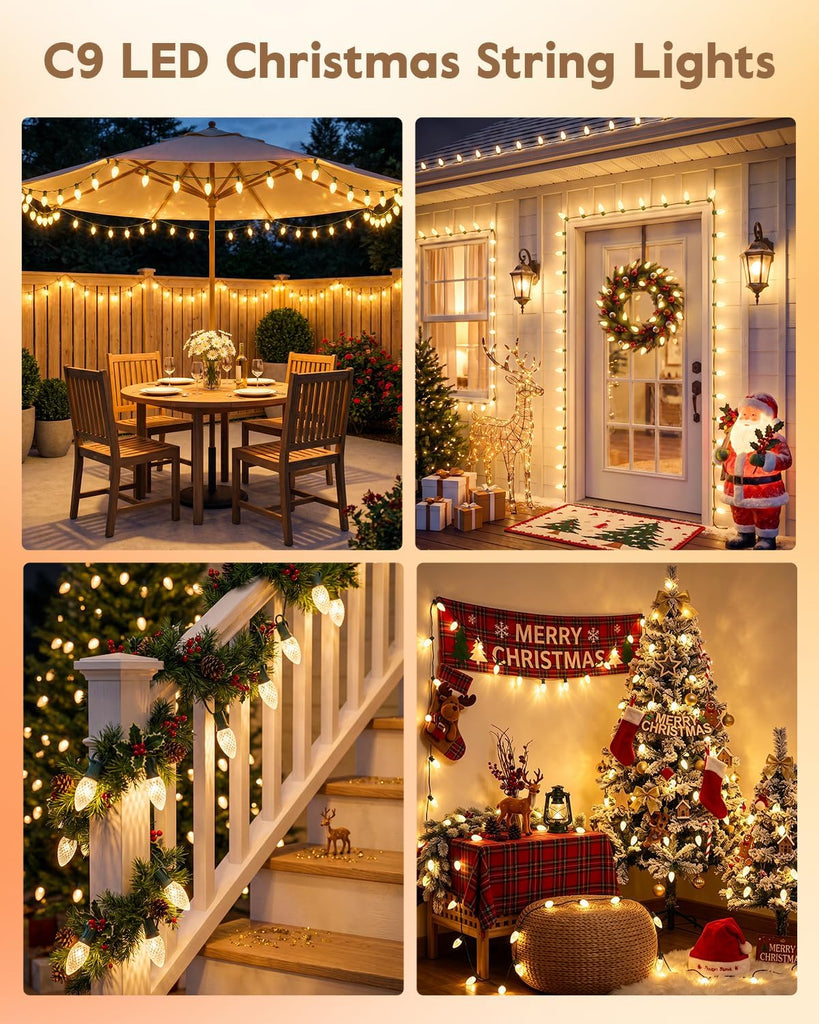 C9 Christmas Lights Outdoor, 100 FT Commercia Christmas Lights with LED Strawberry Bulbs, UL Certified for Christmas