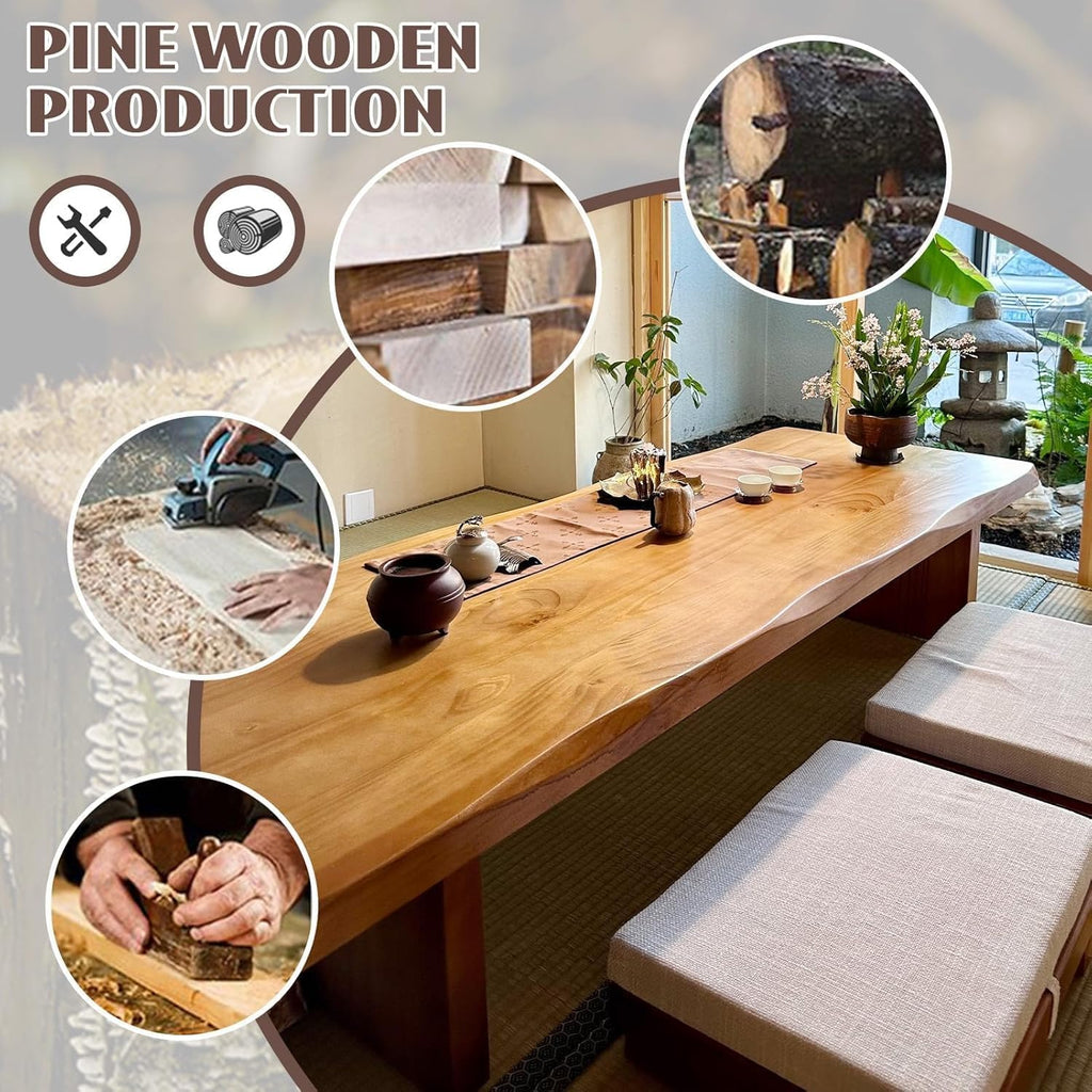 47" Solid Wood Japanese Floor Table, Low Dining Table for Floor Seating, Tatami Tea Table, Modern Chabudai Coffee