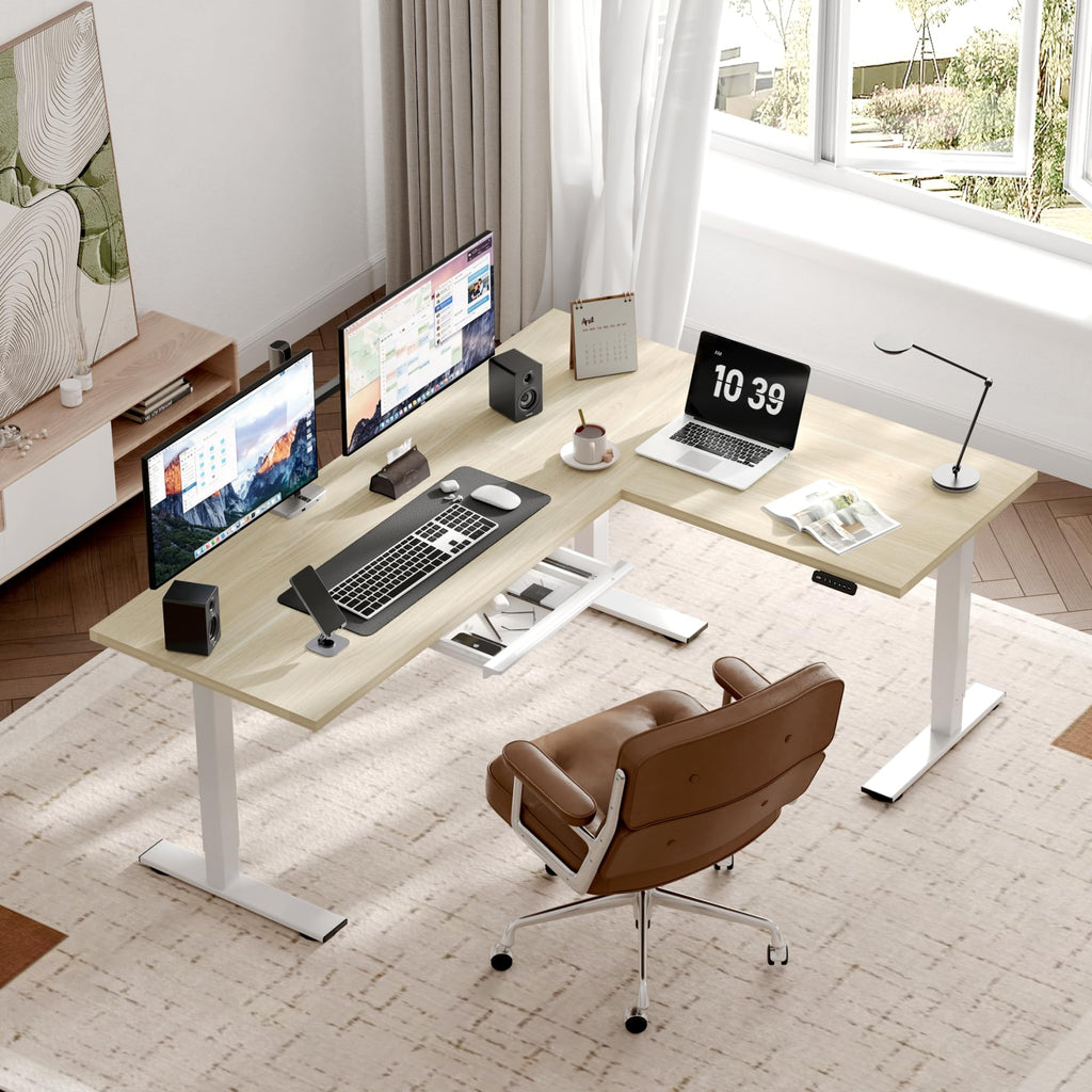 Electric L-Shaped Corner Standing Desk with Drawer, 63x55
