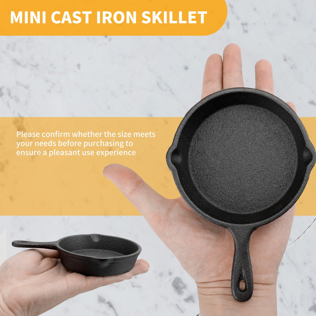 4 Inch Mini Cast Iron Skillet, Black, Set of 6