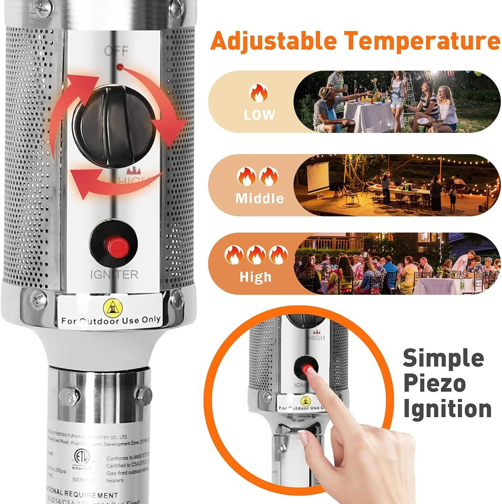 Patio Heater, 36,000 BTU Outdoor Propane Heater, 7 FT Outdoor Patio Heater with Wheels, Tip-Over Protection , Garden