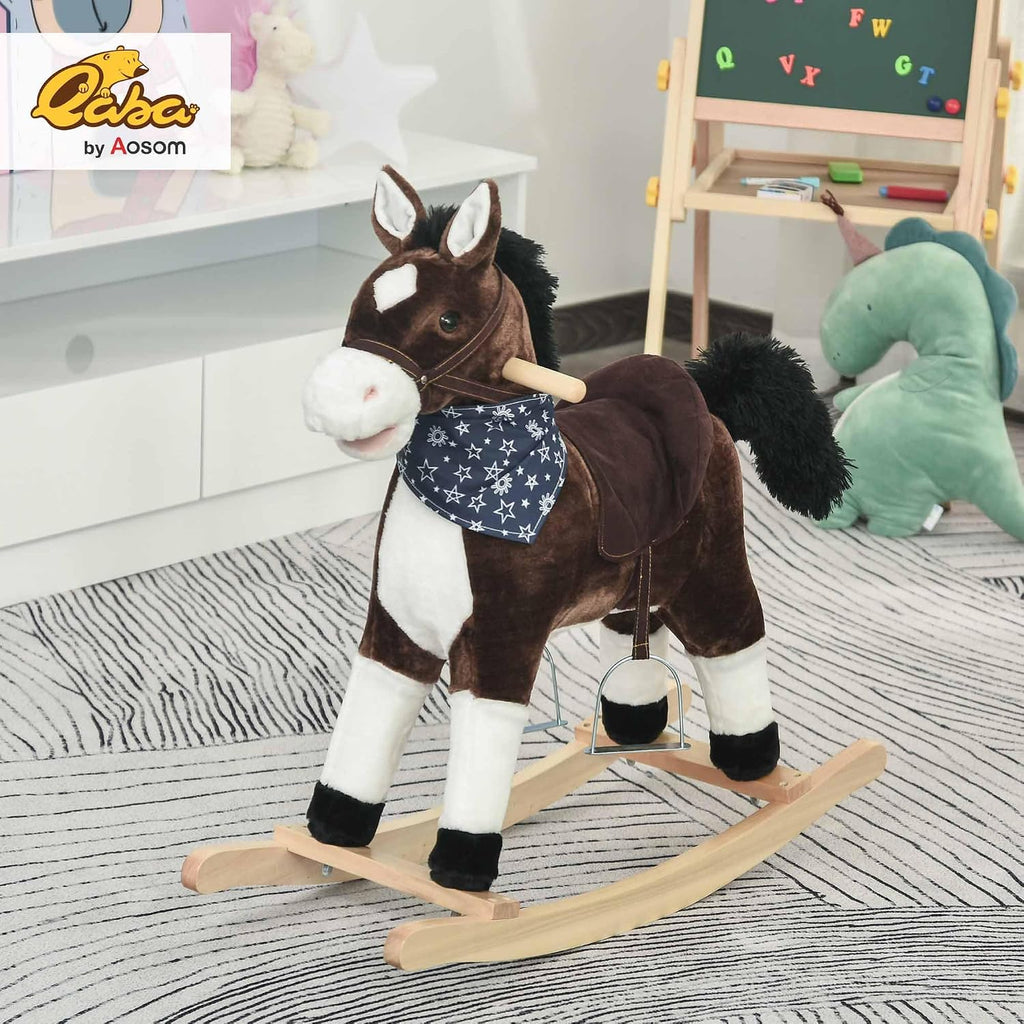Kids Plush Ride-On Rocking Horse Toy with Fun Realistic Sounds Brown