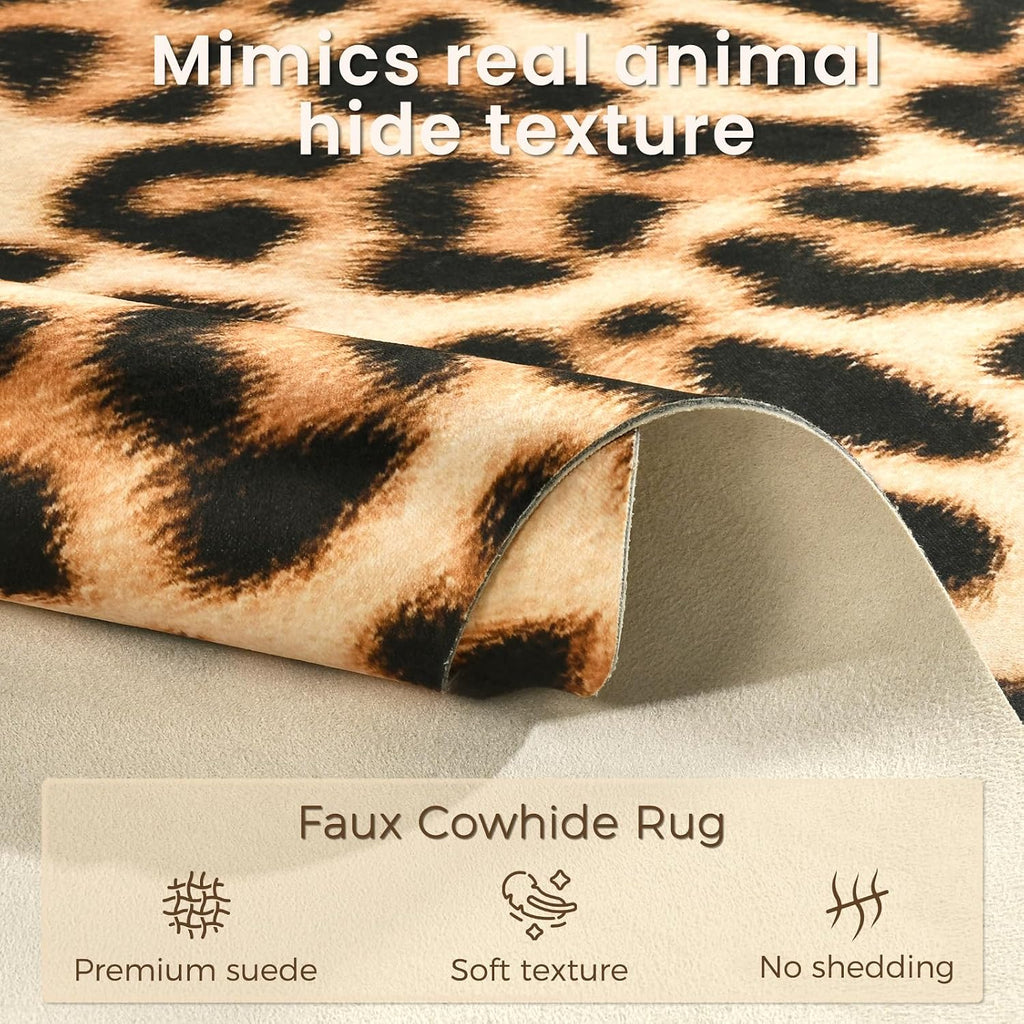 Luxury Faux Leopard Print Rug 5. .2 Ft - Western Cheetah Area Rugs, Farmhouse - Premium Western Faux Fur Carpet