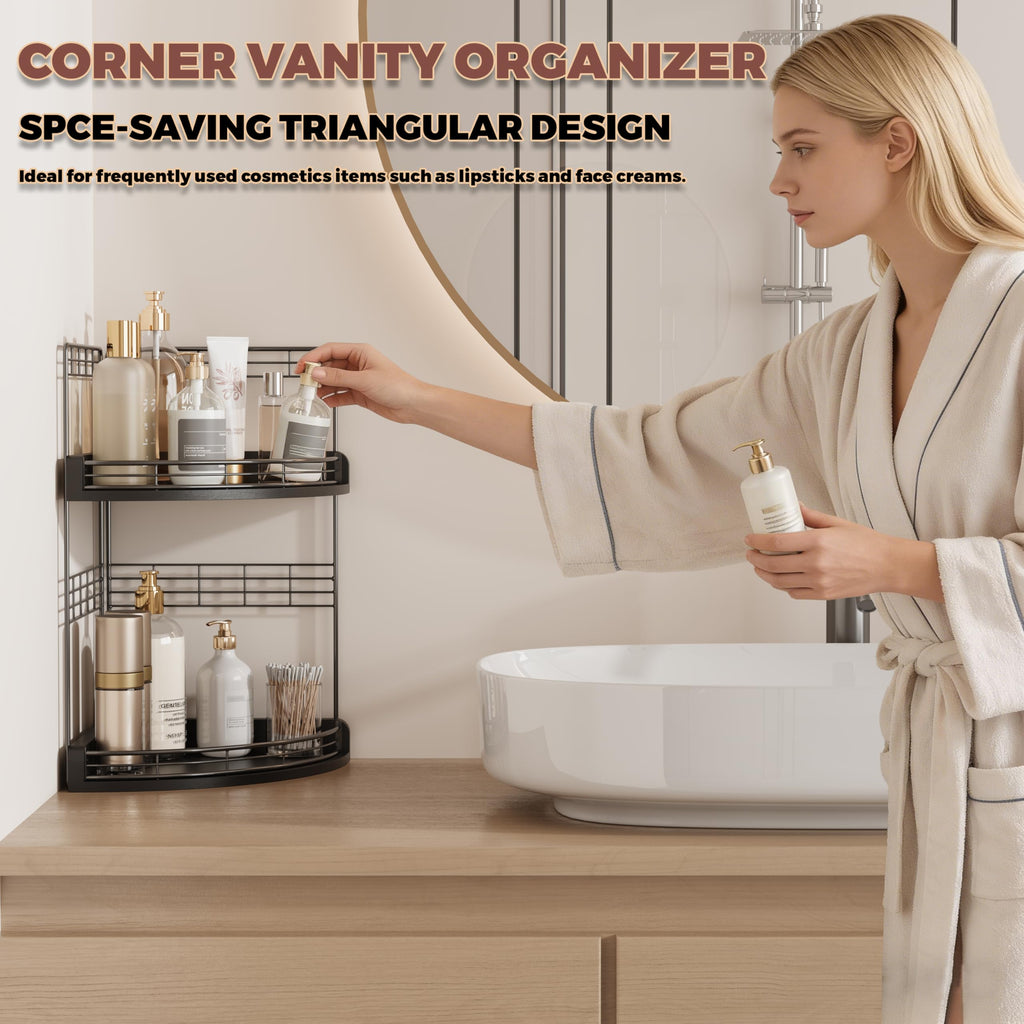 Bathroom Countertop Corner Organizer for Small Spaces, 2-Tier Counter Shelf
