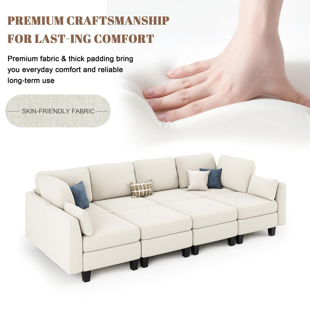 Sectional Sleeper Sofa, 8 Seaters Modular Sleeper Sofa Couch, Beige