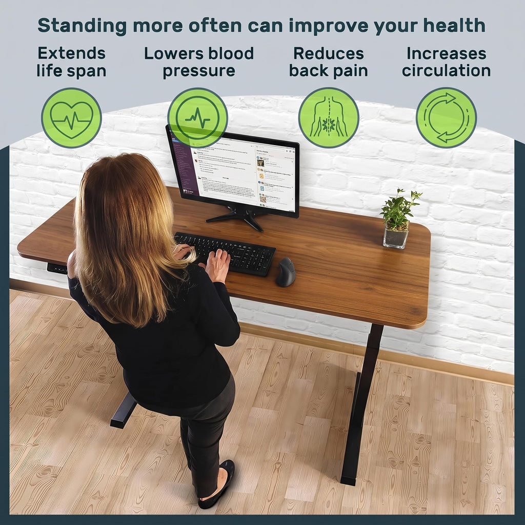 Electric Standing Desk Frame 60 x 24 Inch Tabletop - Motorized Workstation Two Leg Stand Up Desk with Memory Settings