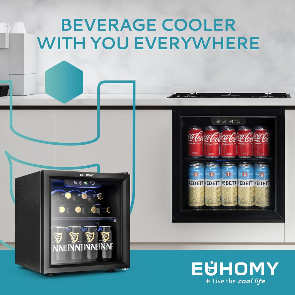 12 Bottle 48 Can Mini Fridge Cooler, 1.3 Cu.Ft Beverage Refrigerator Glass Door 