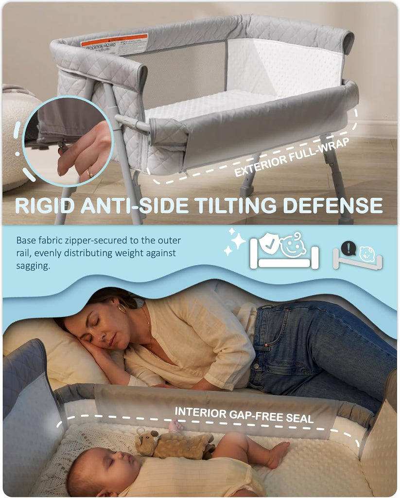 Bassinet Bedside Sleeper for Baby, 2 in 1 Baby Crib for Newborn, Bedside Bassinet with 4 Auto-Lock Wheels &