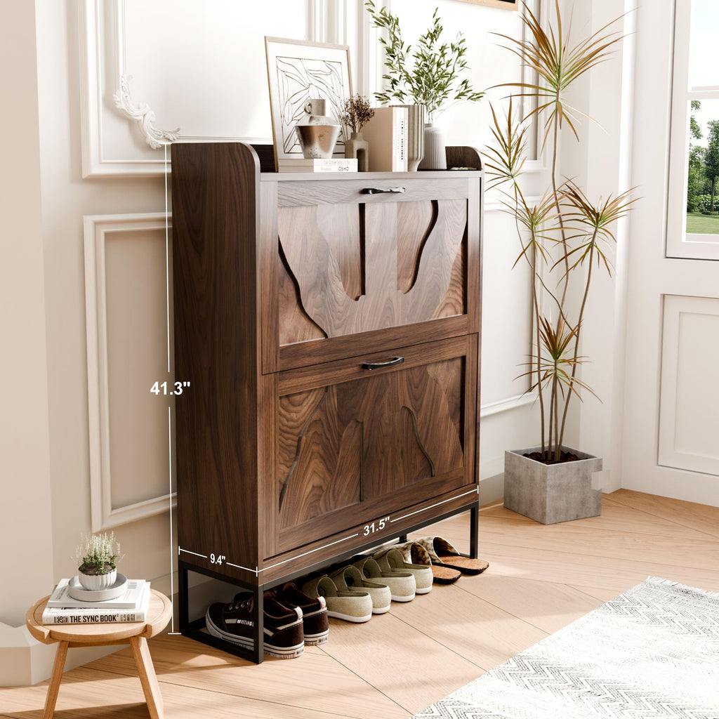 Shoe Storage Cabinet with 2 Flip Drawers, Narrow Shoe Cabinet, Freestanding Organizer Shoe Rack Cabinet for Front
