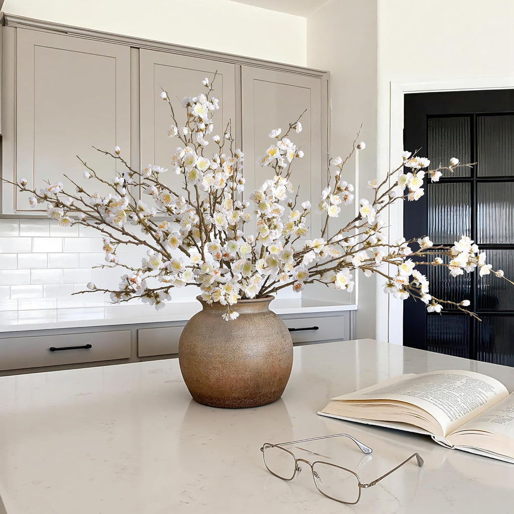 Artificial Cherry Blossom Branches Spring Indoor Decoration, Faux Flowers 34.45" Long Stems Plum Fake Peach - Set of 6
