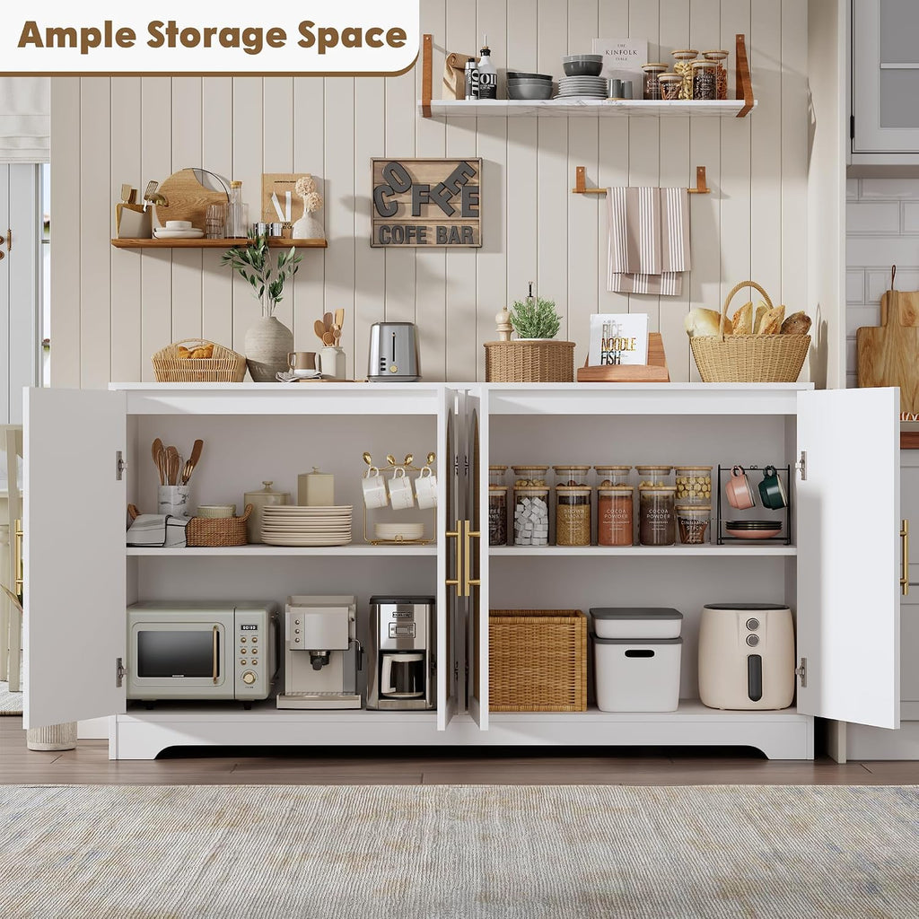 59" Rattan Sideboard Buffet Cabinet - Large Storage Cabinet with 4 Doors, Modern Console Table Accent Coffee Bar