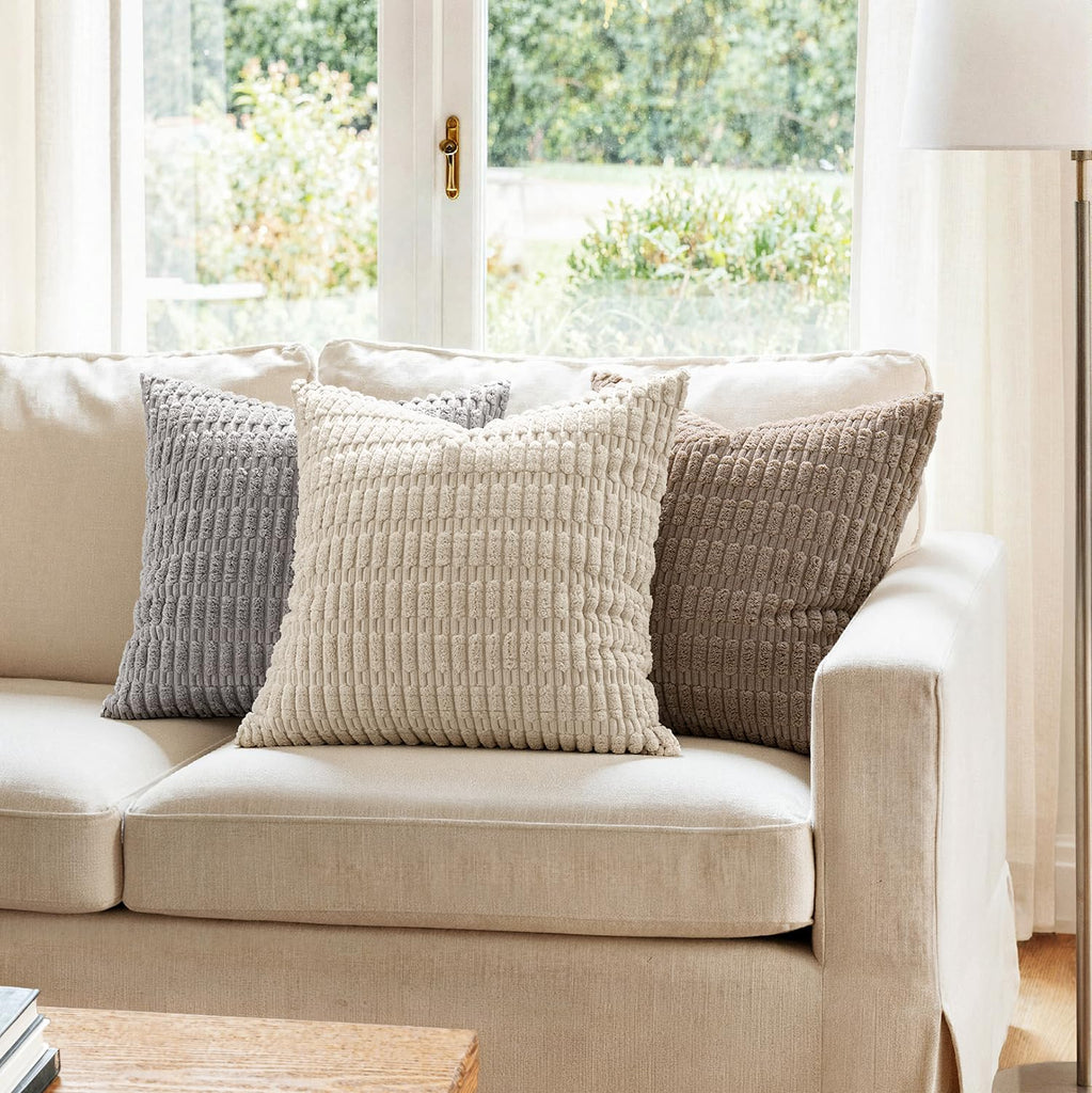 Corduroy Decorative Throw Pillow Covers 20x20 Cream White Pack of 2
