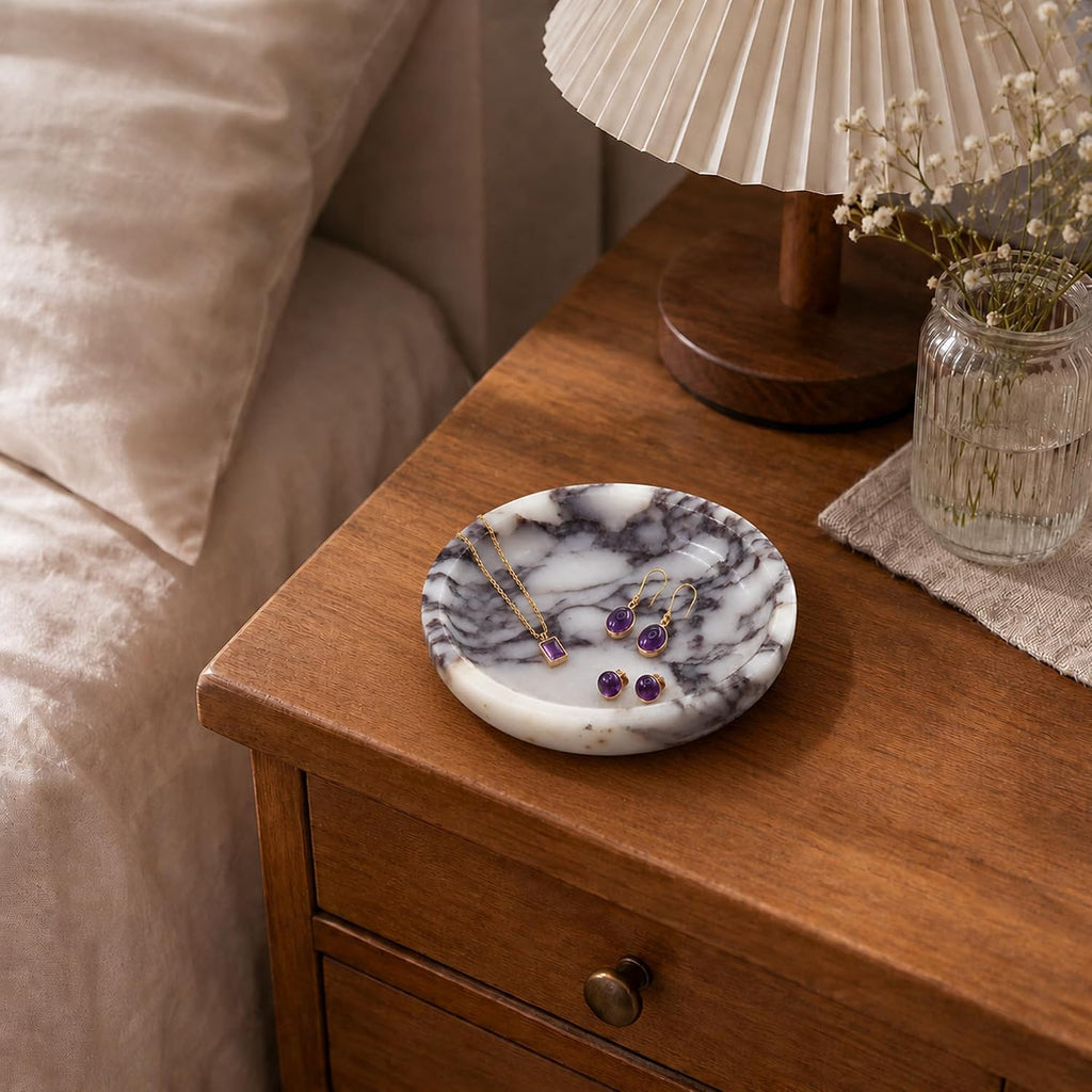 Small Natural Marble Jewelry Tray Key Plate Holder Dish Trinket Decor Catch All Bowl for Ring Earring Stone Gift