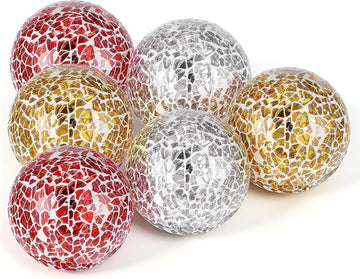 Decorative Balls for Bowls, 2.4 Inch Mosaic Sphere Balls Decorative, Mosaic Glass Orbs Centerpiece Balls - Set of 6