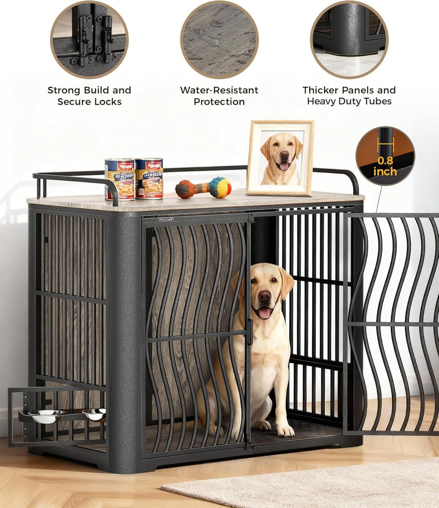 48-Inch Dog Crate Furniture for Large Dogs, Heavy Duty Wood Dog Kennel Furniture Indoor for Large and Medium Dogs