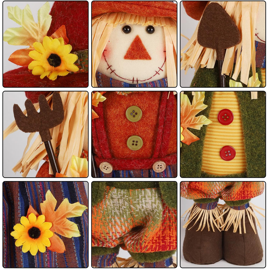 2 Pack Fall Decorations Large Scarecrows with Stretchable Legs, 28" Standing Scarecrow Thanksgiving Harvest Autumn