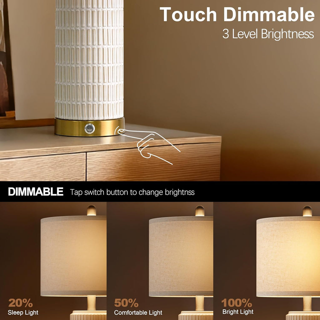 Touch Bedside Table Lamps with USB Ports Living Room, 25'' Dimmable Nightstand Touch Lamps