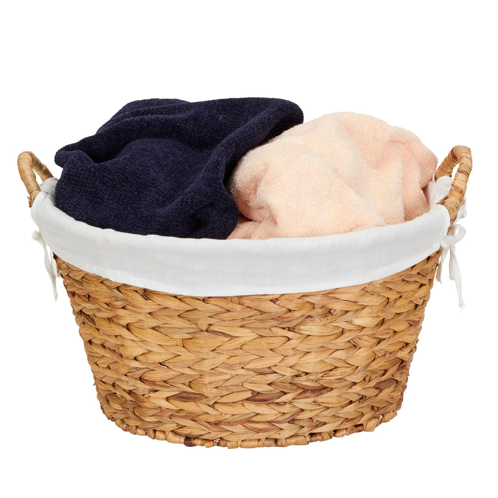 Round Wicker Laundry Basket with Handles, Whimsical Water Hyacinth Basket, Supportive Metal Frame, Removable