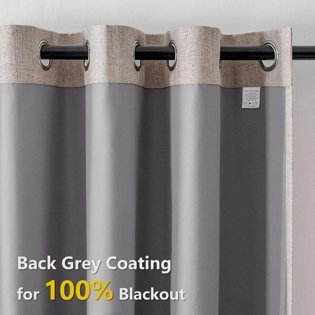 100% Blackout Curtains 96 Inches Long 2 Panels Set, Beige Curtains, Black Out Thermal Insulated Grommet Drapes