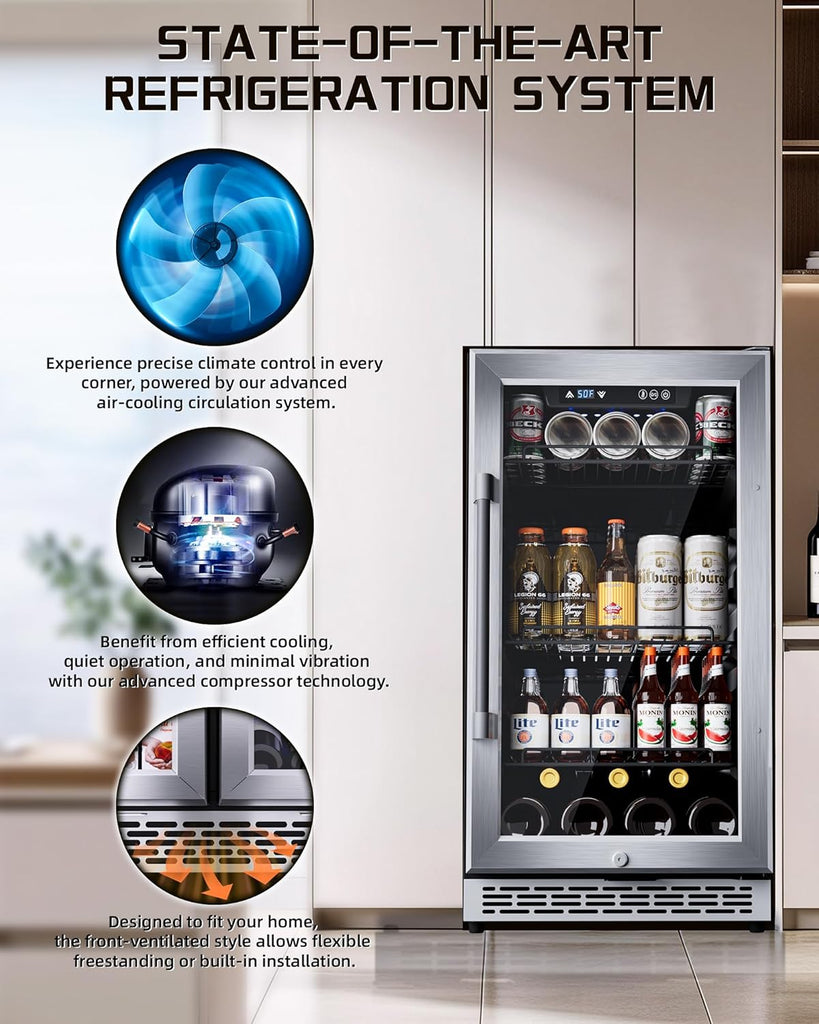 18-inch under-counter beverage refrigerator - 140-Can & 20-Bottle Capacity, Dual