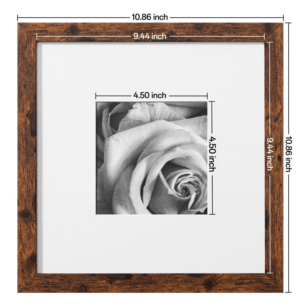 10x10 Picture Frames Set of 9 Classic Gallery Wall Frame Set Displays 5x5 Photo with Mat or 10x10 without Mat, Square