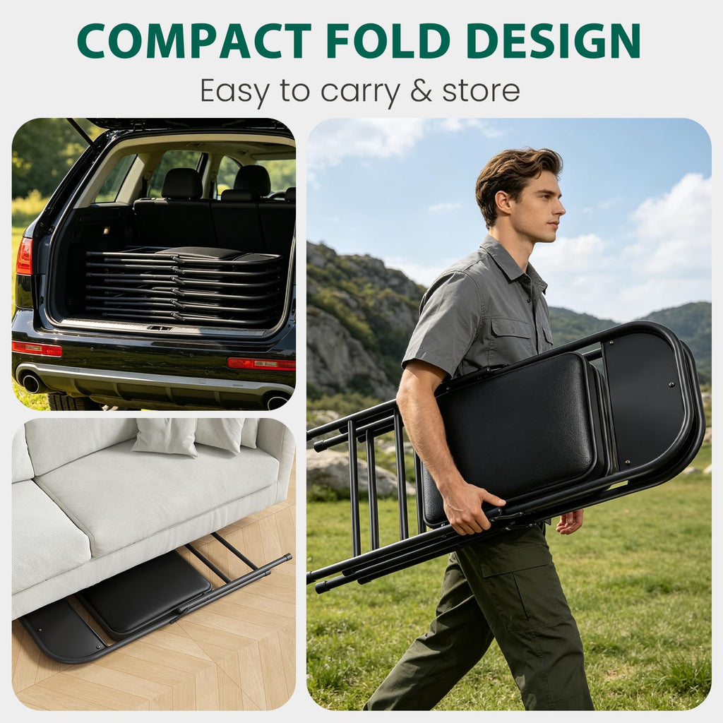Folding Chairs 8 Pack, 350 lbs Heavy Duty Metal Frame Folding Chairs with PU Leather Padded Seat, Ergonomic Portable