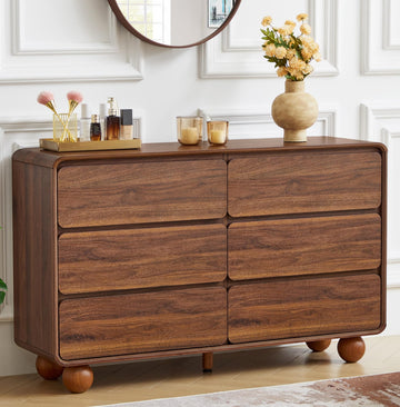 Modern 6 Drawer Dresser, 48" Wooden Chest of Drawers, Walnut