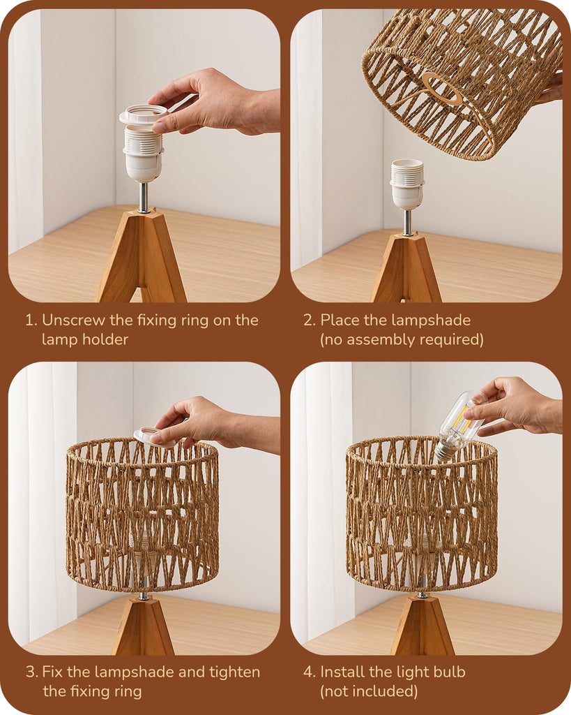 Rattan Small Table Lamp, Boho Nightstand Lamp, 14.2", E26 Base