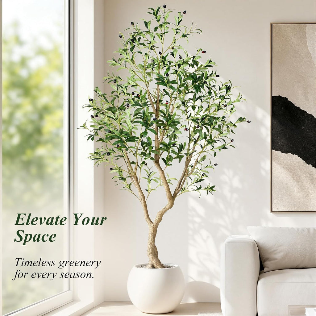 6FT Olive Trees Artificial,Tall Faux Olive Tree with Lifelike Branches and Realistic Olives, Lush and Elegant Fake