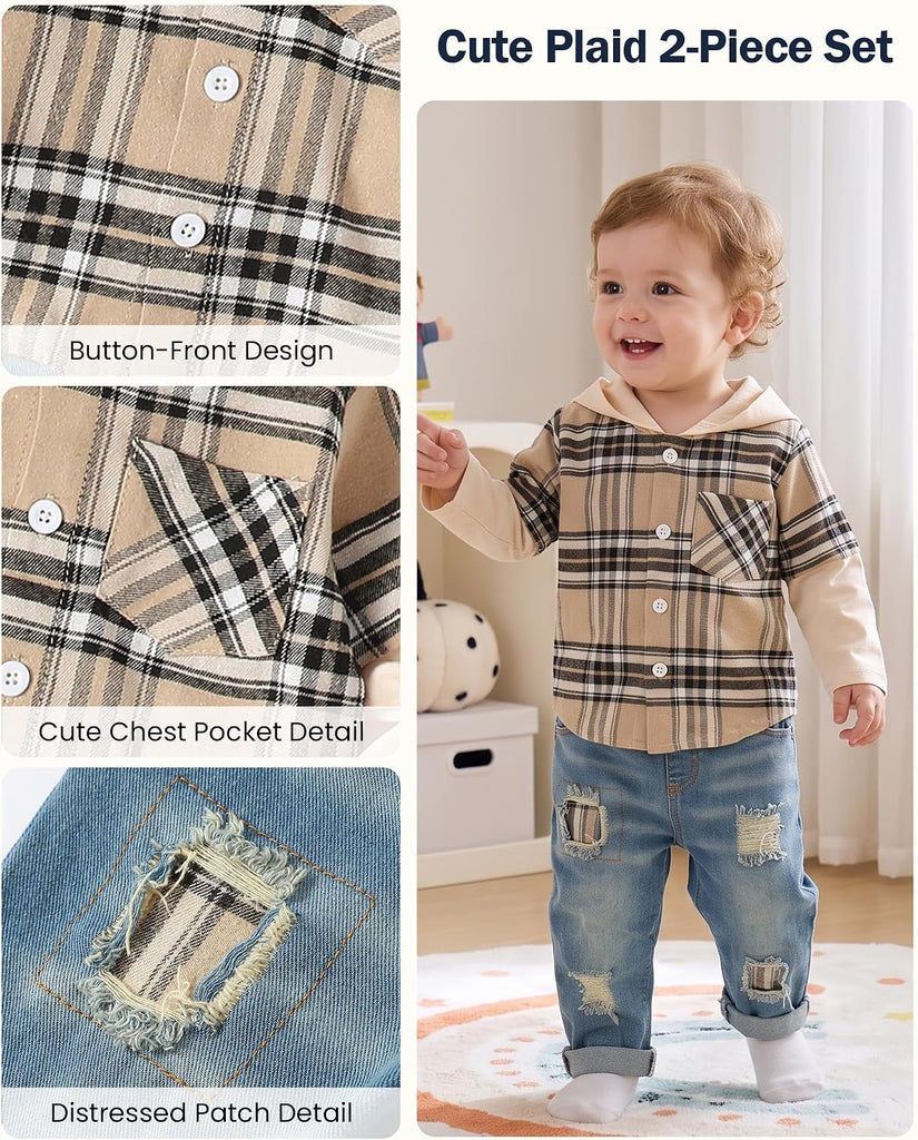 Toddler Baby Boy Clothes Infant Outfit Boys Hoodie Sweatsuit Ripped Jean Fall Winter Little Boy Clothing