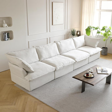 162" Cloud Sectional Couches for Living Room, Modular Sectional Sofa, Down Fill Couch Sectional, Cushion Covers Removable, Deep Seat Sofas for Living Room (4 Seats, White) A124-B0CTX6M4BZ