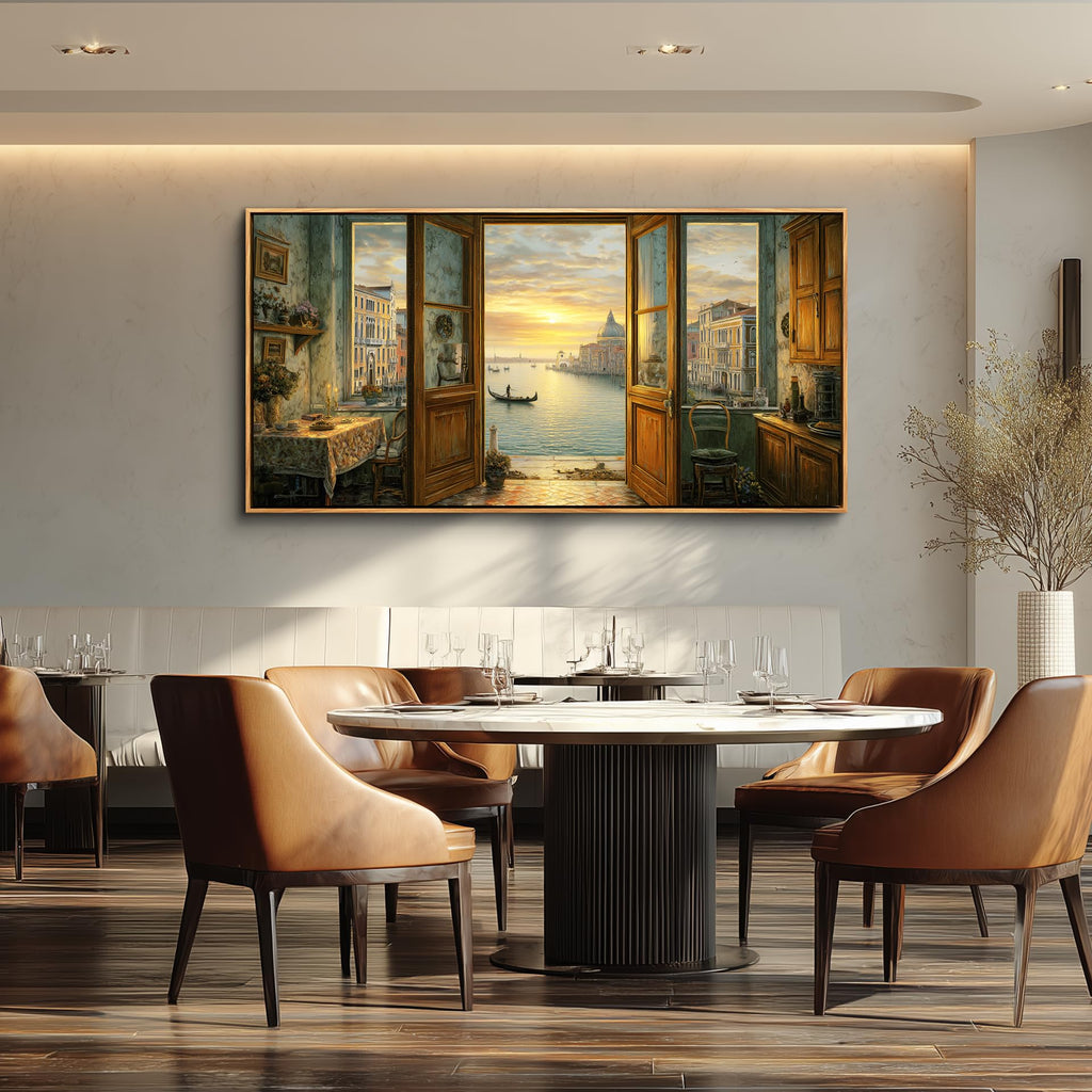 Extra Large Framed Canvas Print Wall - Italy Venice Pictures Wall Decor-Rustic Countryside Landscape Illustrations