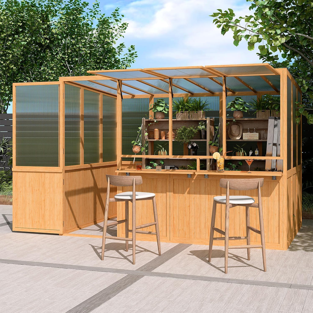 6x10 Ft Wood Greenhouse for Outdoors | Walk-in Green House w/ Openable Window & Lockable Door, Heavy Duty Reinforced