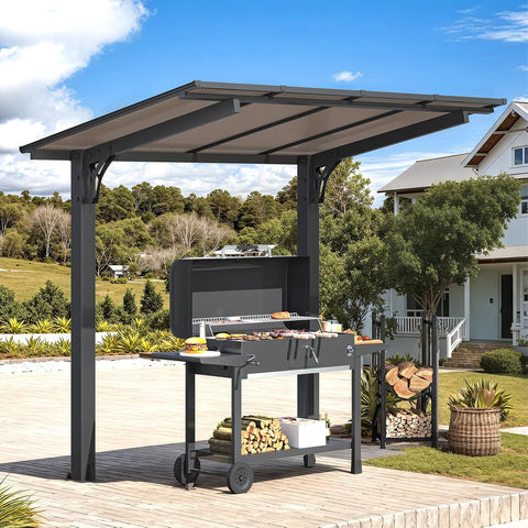 8' x 5' Grill Gazebo Outdoor Pergola for Patio, Freestanding Lean to Hardtop Gazebo Carport Pergolas and Gazebos Clearance with Roof, Small Wall-Mounted Heavy Duty Awnings for Patio, Decks