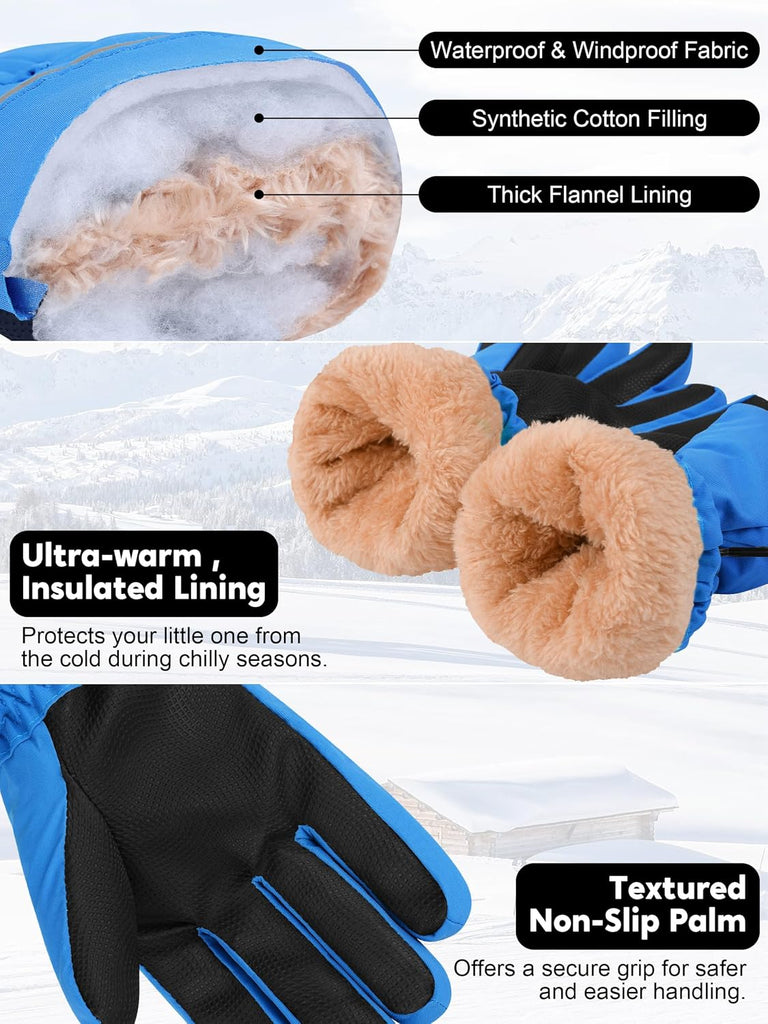 2 Pairs Kids Snow Ski Gloves Winter Waterproof Warm Gloves for Boys Girls Cold Weather Outdoor