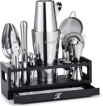 25-PC Professional Bartender Kit, Bar Tool with Drawer Stand - Set of 25