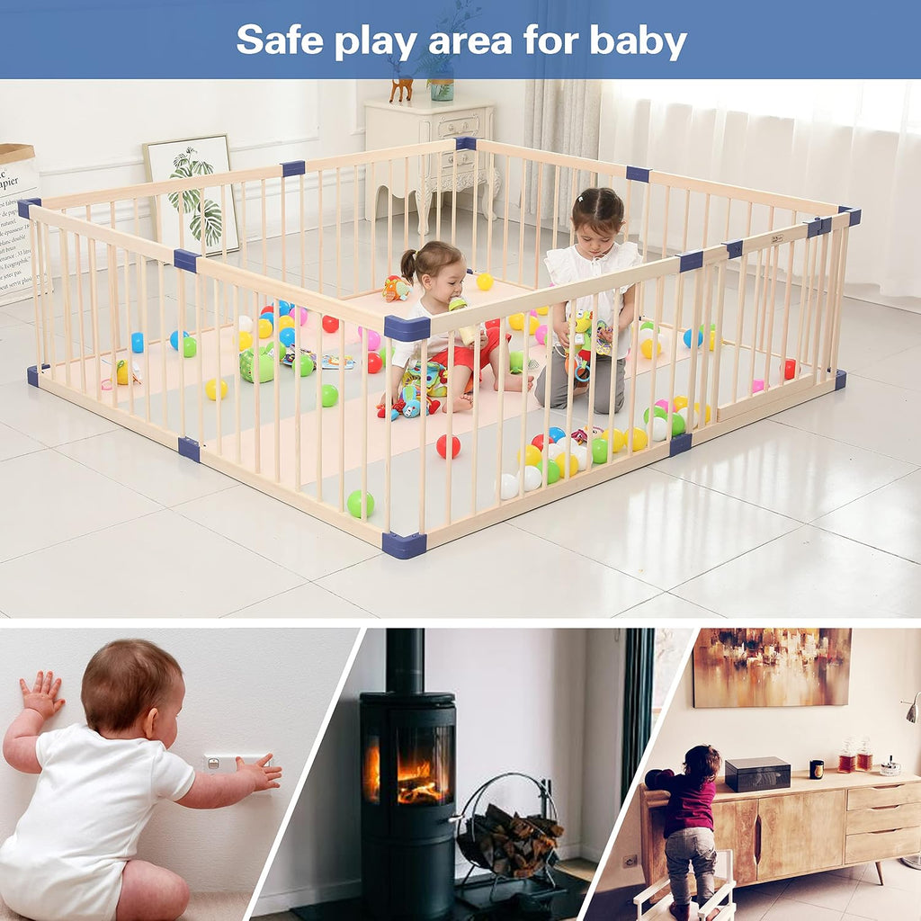 Wooden Playpen,CPC Certified,New Zealand Pine Wood,59.05x70.86Inches | Large Area,free hands,Versatile Size Options