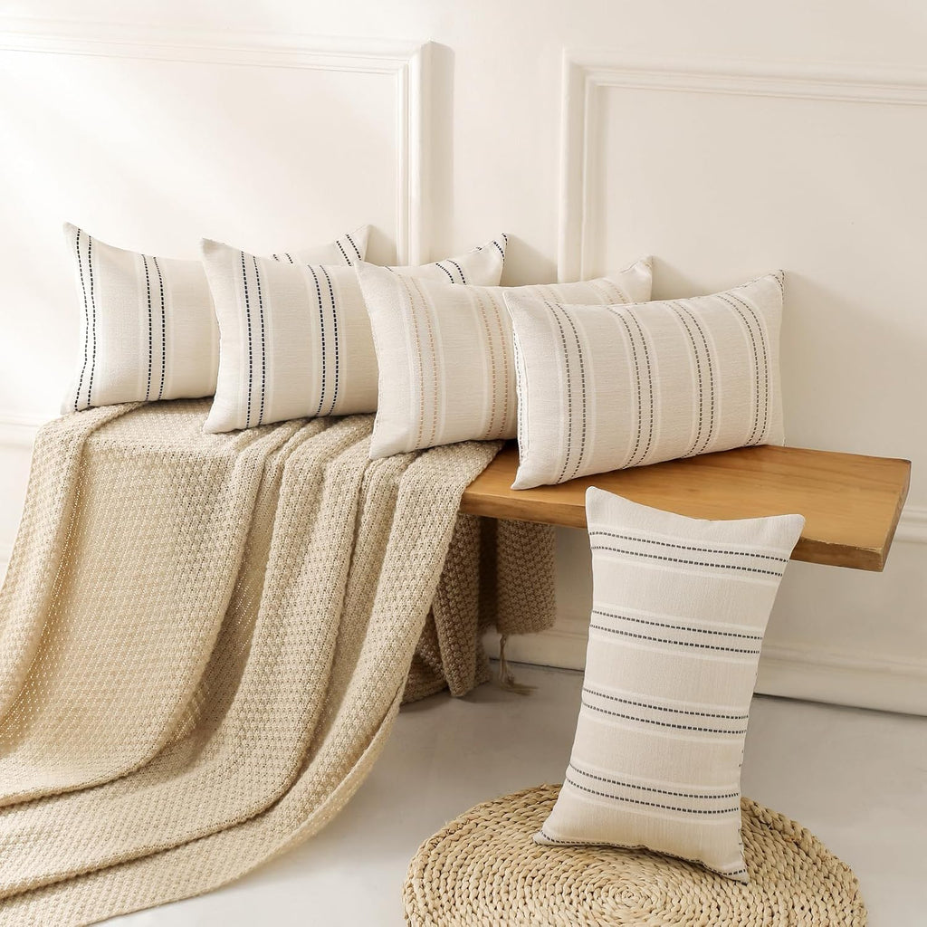 Stripe Throw Pillow Covers 12x24 Lumbar Khaki Farmhouse Pillow Covers