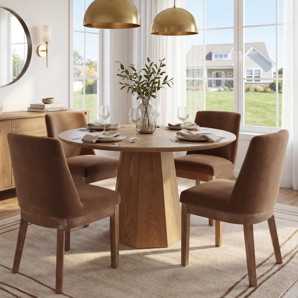 Upholstered Dining Chairs Set of 6, Farmhouse Kitchen Chair, Cognac