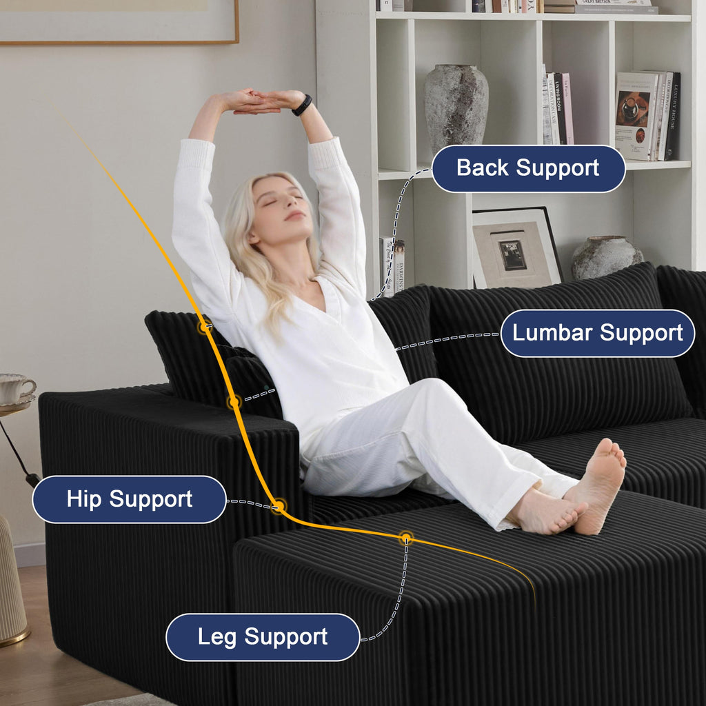 121" Boneless Couch, U Shaped Sofa, Sectional Couches