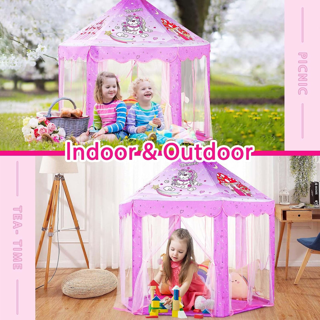 Princess Tent Girls Unicorn Large Playhouse Kids Castle Play Tent with Star Lights Gift Toy for Children Indoor