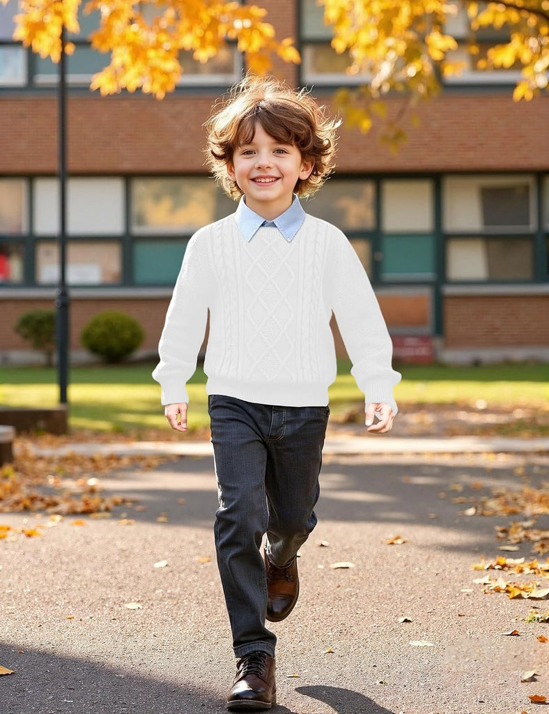 Boys Long Sleeve Crew Neck Sweaters Unisex Kids School Lightweight Cable Knit Pullover Sweater Tops