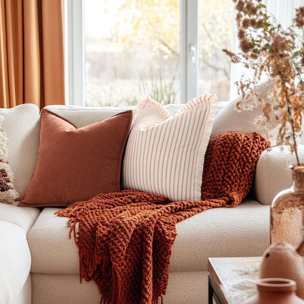 Throw Rust Pillow Covers 22x22 Set of 2 Chenille Fall Pillow Covers with Elegant Design Soft and Luxurious Decorative