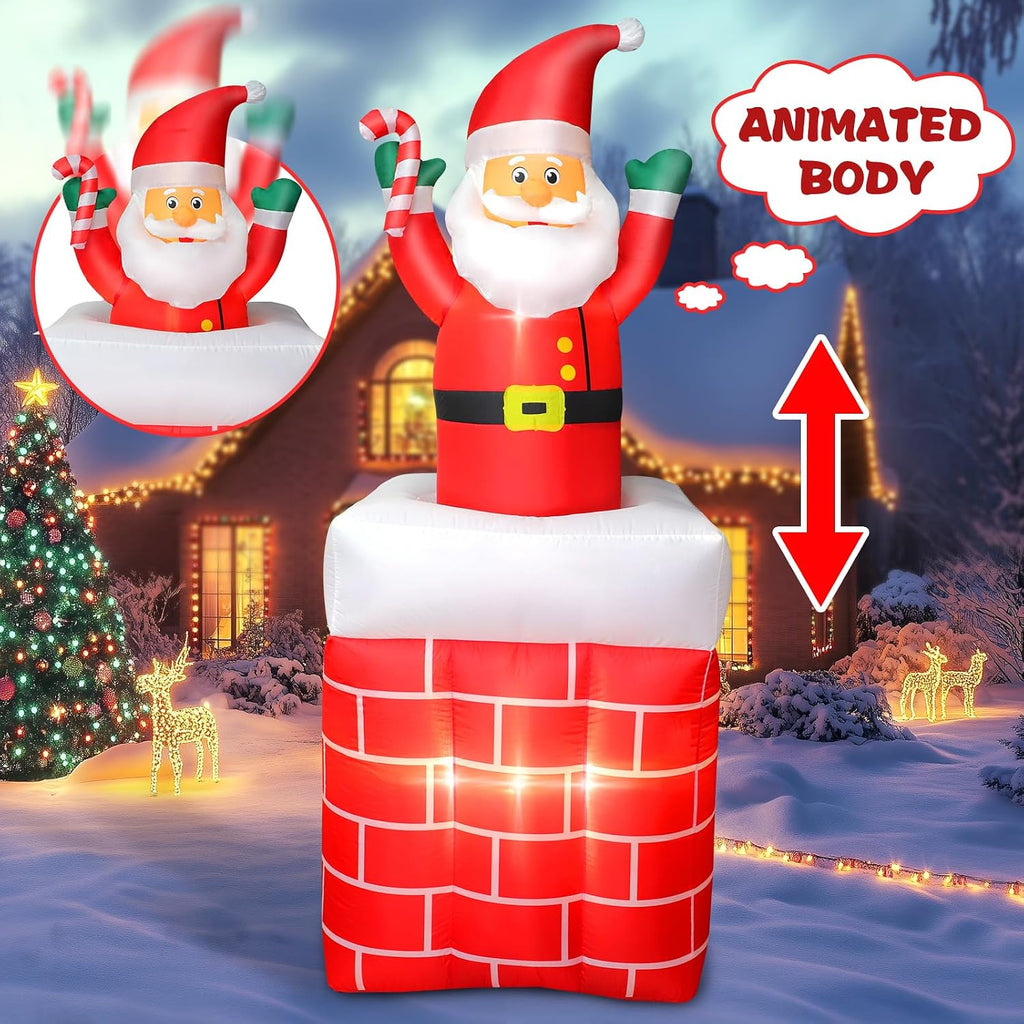 6 FT Christmas Inflatables Santa Claus Up and Down Chimney Decoration