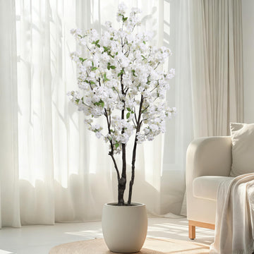 Artificial White Cherry Blossom Tree 6ft(72in) Faux Plant for Indoor Decor