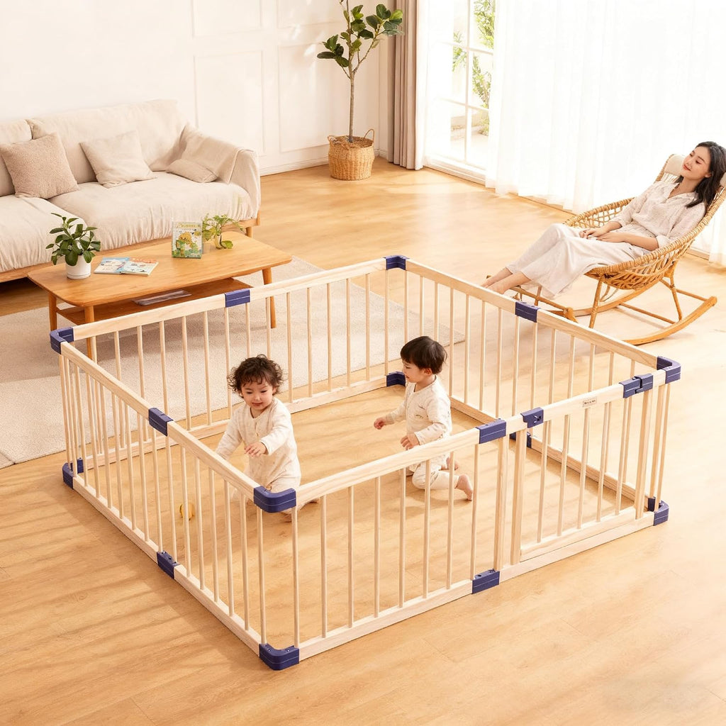 Wooden Playpen,CPC Certified,New Zealand Pine Wood,59.05x70.86Inches