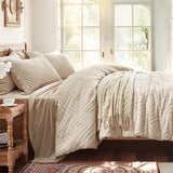 King Comforter Set 7 Pieces, Beige Tufted Bed in a Bag with Comforter and Sheets