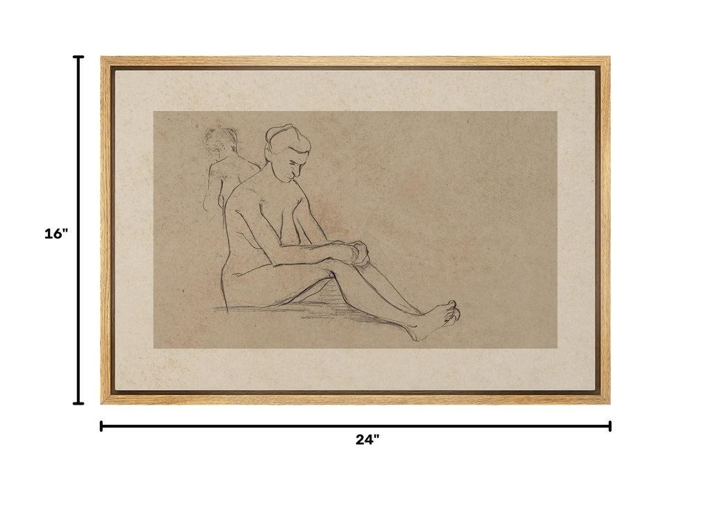Framed Canvas Print Wall Art Seated Nude Figure Sketch Minimalist Vintage Charcoal Illustrations Fine Art Decorative